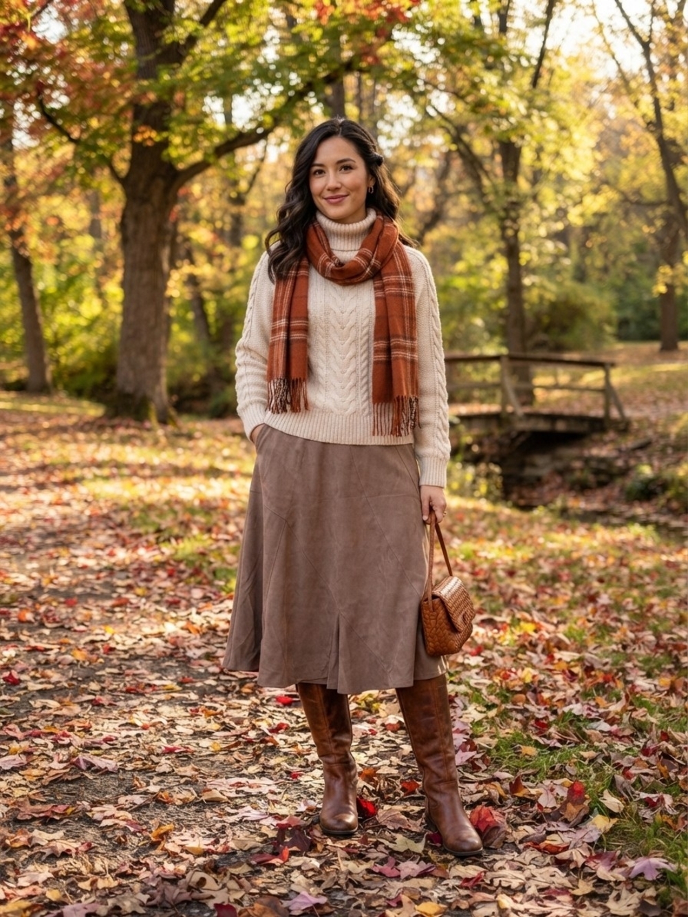 Classic Taupe Suede-Look Midi Skirt